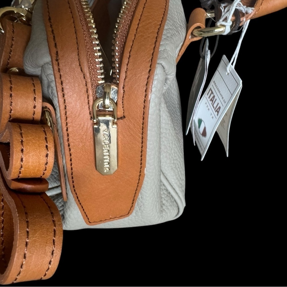 NWT Valentina Italian Leather Satchel - Cream & Brown 🇮🇹✨ - Picture 10 of 11